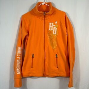 Harley Davidson Embroidered Orange Fleece Jacket | Size Large